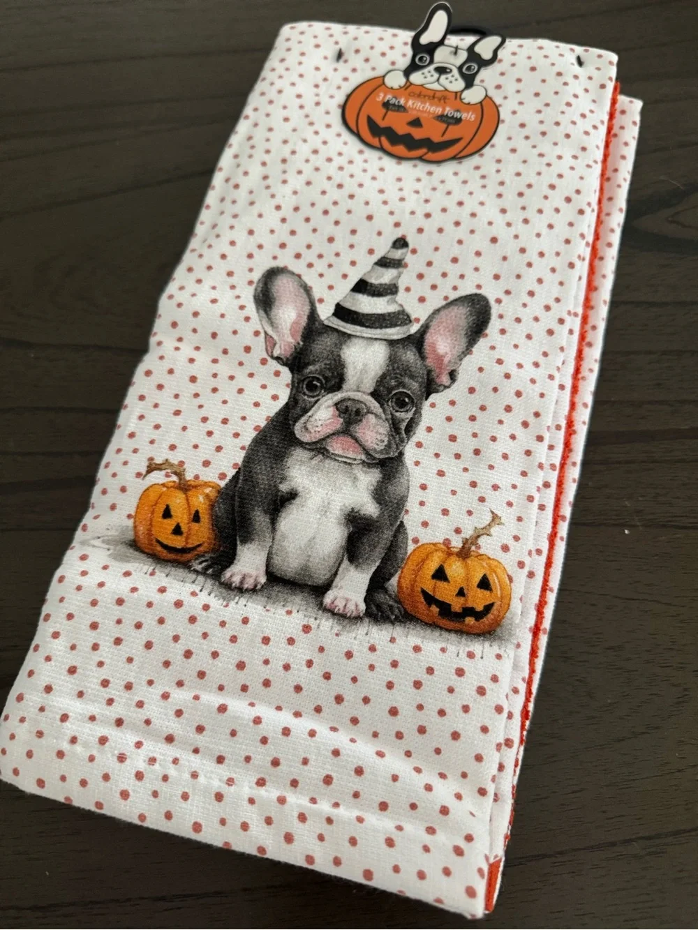 Halloween French Bulldog 3 Kitchen Towels